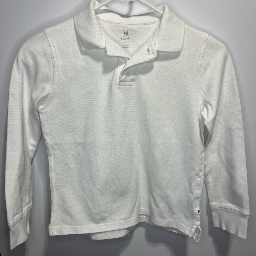 GAP Kids White Long Sleeve Polo Size Boys Medium 100% Cotton